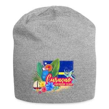 Curaçao Vintage Caribbean Souvenir with Turtle - Jersey Beanie - heather grey - Front