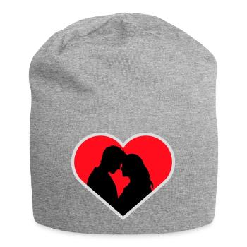 Couple Silhouette Love Romance Valentine's Day Boyfriend - Jersey Beanie - heather grey - Front