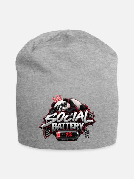 Social Battery 1% | Funny Introvert - Jersey-Beanie - Grau meliert