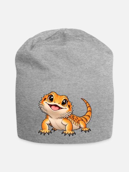 Bartagame Kawaii Style – Süße Echse - Jersey-Beanie - Grau meliert