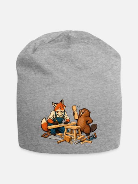 Fuchs und Biber beim Heimwerken – Handwerkerduo - Jersey-Beanie - Grau meliert