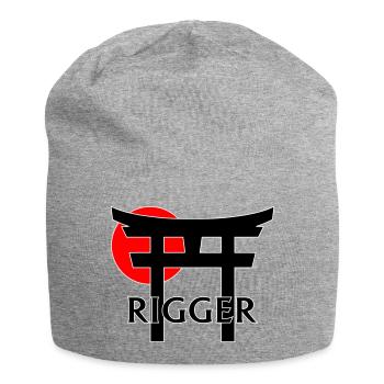 Rigger unter Torii und roter Sonne (schwarz) - Jersey-Beanie - Grau meliert - Vorne