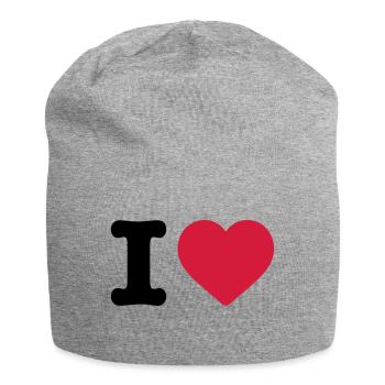 I love Logo Design Liebe rotes Herz Heart Schrift - Jersey-Beanie - Grau meliert - Vorne