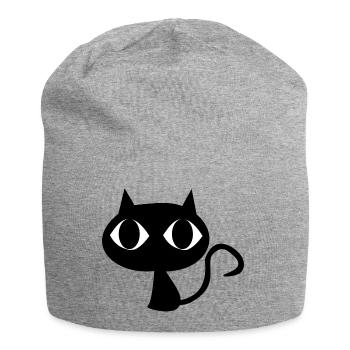 chat noir - Bonnet en jersey - gris chiné - Devant