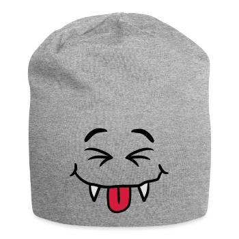 Lustig Frech Comic Monster Vampir Gesicht - Jersey-Beanie - Grau meliert - Vorne