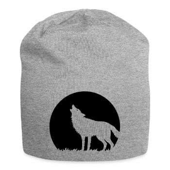 Howling Wolf At Full Moon (1C) - Jersey Beanie - heather grey - Front