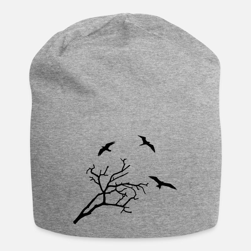 Tree and Birds - Jersey Beanie - heather grey