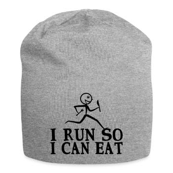 Running stick figure - run to eat - Jersey Beanie - heather grey - Front