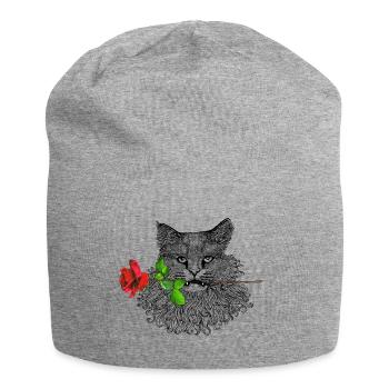 Romantische Katze - Jersey-Beanie - Grau meliert - Vorne