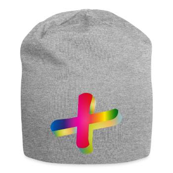 buntes Plus Zeichen in Regenbogenfarben - Jersey-Beanie - Grau meliert - Vorne