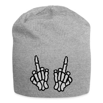 2 Hände Knochen Mittelfinger - Jersey-Beanie - Grau meliert - Vorne