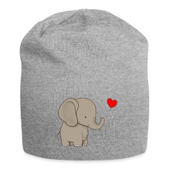 Elefant mit Herz Geschenk - Jersey-Beanie - Grau meliert - Vorne