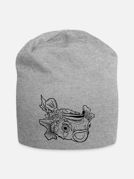 Pufferfish, hedgehog fish and cleaner wrasse symbiosis - Jersey Beanie - heather grey
