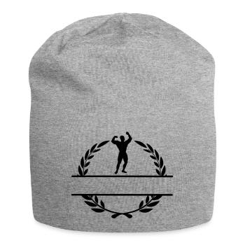 Bodybuilder im Lorbeerkranz und Textraum - Jersey-Beanie - Grau meliert - Vorne