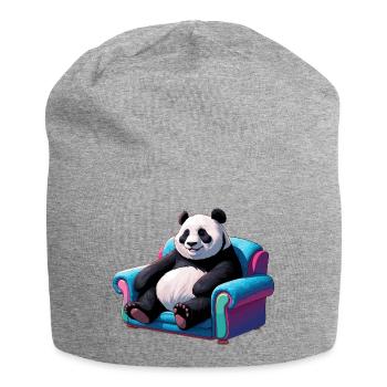 Cooler Panda auf der Couch - Jersey-Beanie - Grau meliert - Vorne