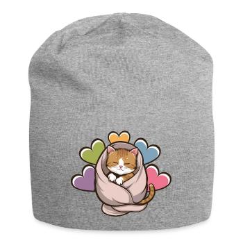 Kuscheliges Kätzchen unter Decke - Jersey-Beanie - Grau meliert - Vorne