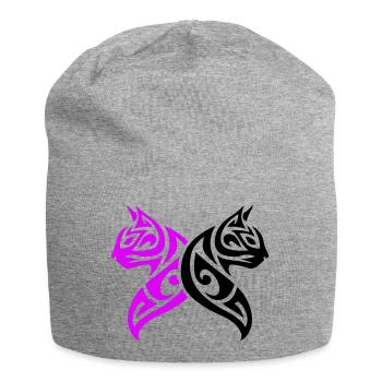 Katzen Tribal Kater Design - Jersey-Beanie - Grau meliert - Vorne