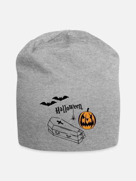 Halloween Pumpkin Silhouette - Jersey Beanie - heather grey
