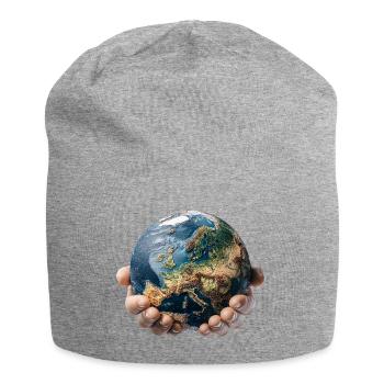 Erde in Händen: Globale Verantwortung - Jersey-Beanie - Grau meliert - Vorne