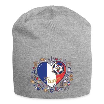 Herz Frankreich Hahn Motiv - Jersey-Beanie - Grau meliert - Vorne