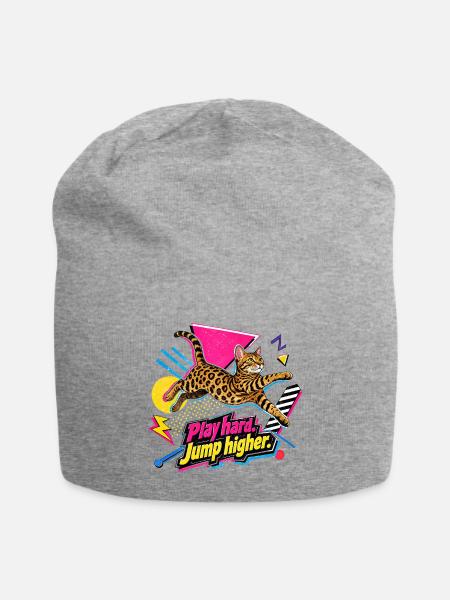 90s Memphis Bengal Katze - Jersey-Beanie - Grau meliert