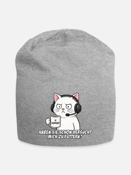 IT Support Katze mit Kaffee - Jersey-Beanie - Grau meliert