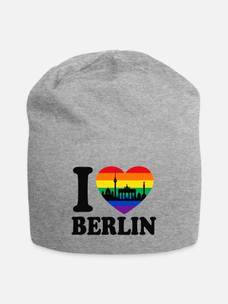 Ich liebe Berlin - Vielfalt - Regenbogenfarben - Jersey-Beanie - Grau meliert