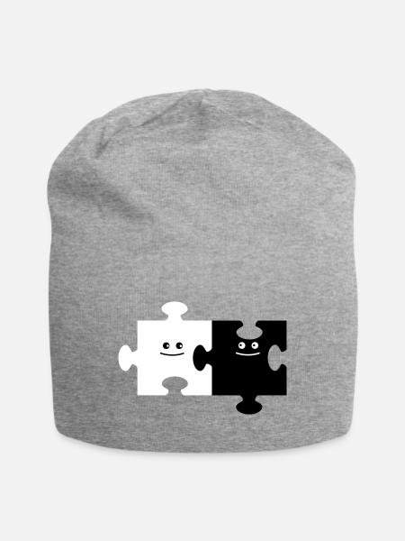 Puzzle Paar - Jersey-Beanie - Grau meliert