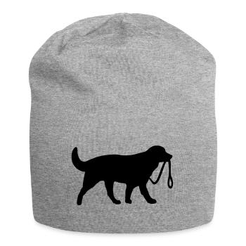Hund mit Leine - Jersey-Beanie - Grau meliert - Vorne