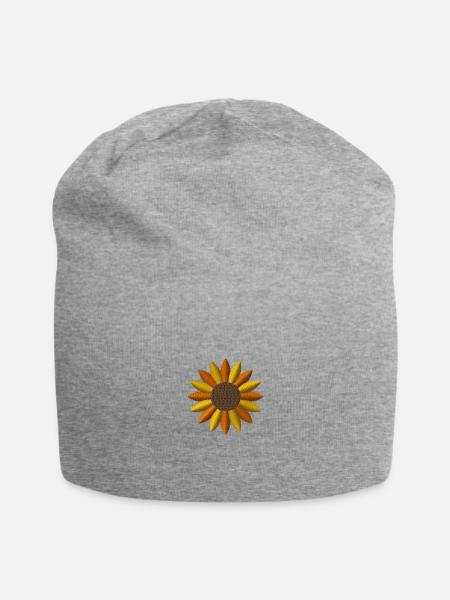 Sonnenblume bestickt - Jersey-Beanie - Grau meliert