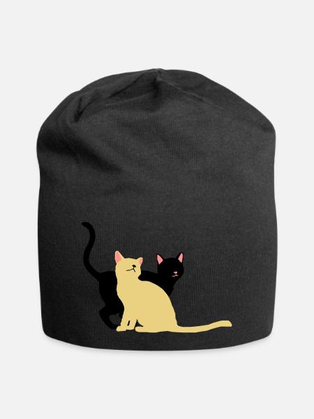 2 Katzen - Jersey-Beanie - Schwarz