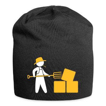 Agriculteur avec fourche et foin - Bonnet en jersey - noir - Devant