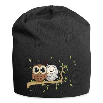Hiboux de bande dessinée amoureux - Bonnet en jersey - noir - Devant