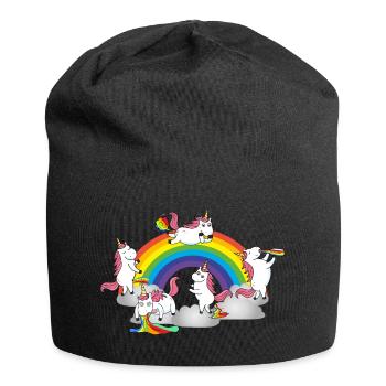 Einhorn Saufen Pinkeln Kacken Kotzen Furzen - Jersey-Beanie - Schwarz - Vorne