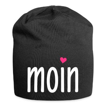 Moin Herz - norddeutscher Gruß - zweifarbig - Jersey-Beanie - Schwarz - Vorne