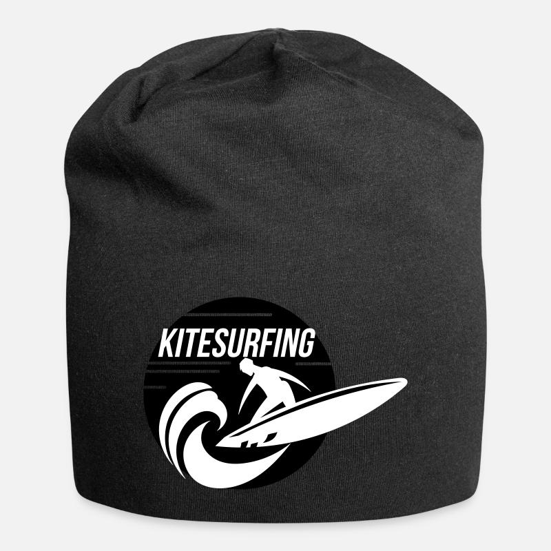 Kitesurfer auf Kiteboard reitet Welle - Jersey-Beanie - Schwarz