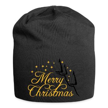 fir mountain fir tree stars night merry christma - Jersey Beanie - black - Front