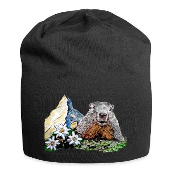 Scherenschnitt Alpen Matterhorn Murmeltier - Jersey-Beanie - Schwarz - Vorne