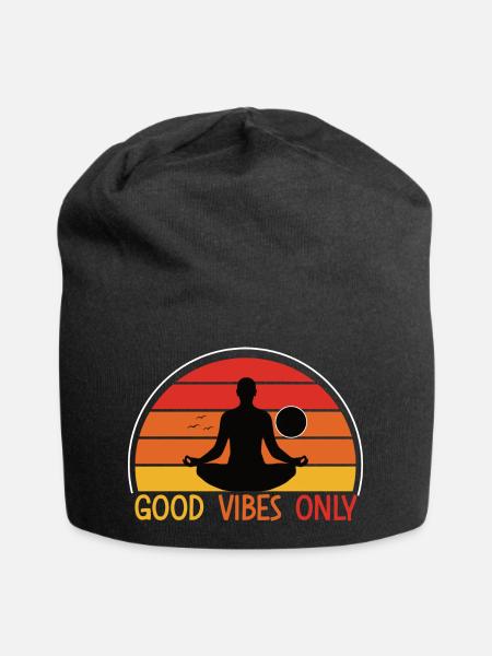 Meditativer Sonnenuntergang mit Yoga Silhouette - Jersey-Beanie - Schwarz
