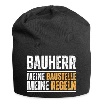 Bauherr. Meine Baustelle. Meine Regeln. Bau-Spruch - Jersey-Beanie - Schwarz - Vorne