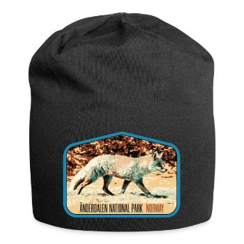 Anderdalen Snow Fox Patch: Nordische Fauna - Jersey-Beanie - Schwarz - Vorne