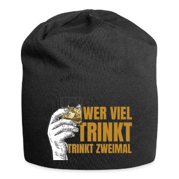 Who Drinks A Lot Drinks Twice Funny T-Shirt - Jersey Beanie - black - Front