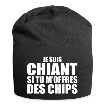 Man Who Loves: Chips. Funny Design Humor - Jersey Beanie - black - Front