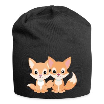 Deux petits renards amis complices - Bonnet en jersey - noir - Devant
