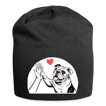 Englische Bulldogge - Jersey-Beanie - Schwarz - Vorne