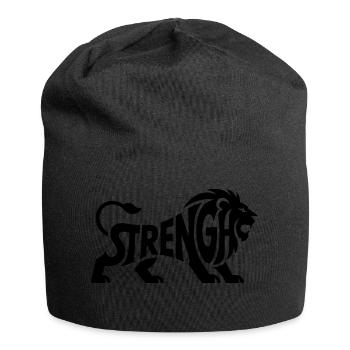 Stärke - Cooles Löwen-Logo - Jersey-Beanie - Schwarz - Vorne