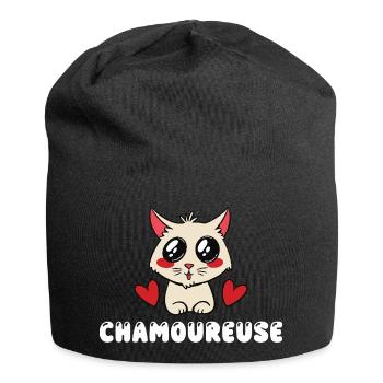 Chamoureuse Chat Amoureux Kawaii Mignon Jeu de Mot - Bonnet en jersey - noir - Devant