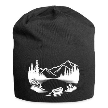 Minimalist mountain lake with rowing boat - Jersey Beanie - black - Front