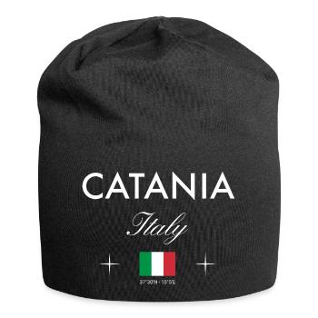 Catania Sicily Coordinates Travel Souvenir - Jersey Beanie - black - Front