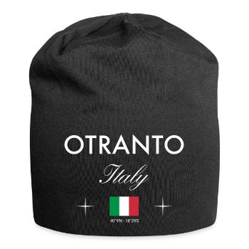 Otranto Italy Coordinates Travel Souvenir - Jersey Beanie - black - Front